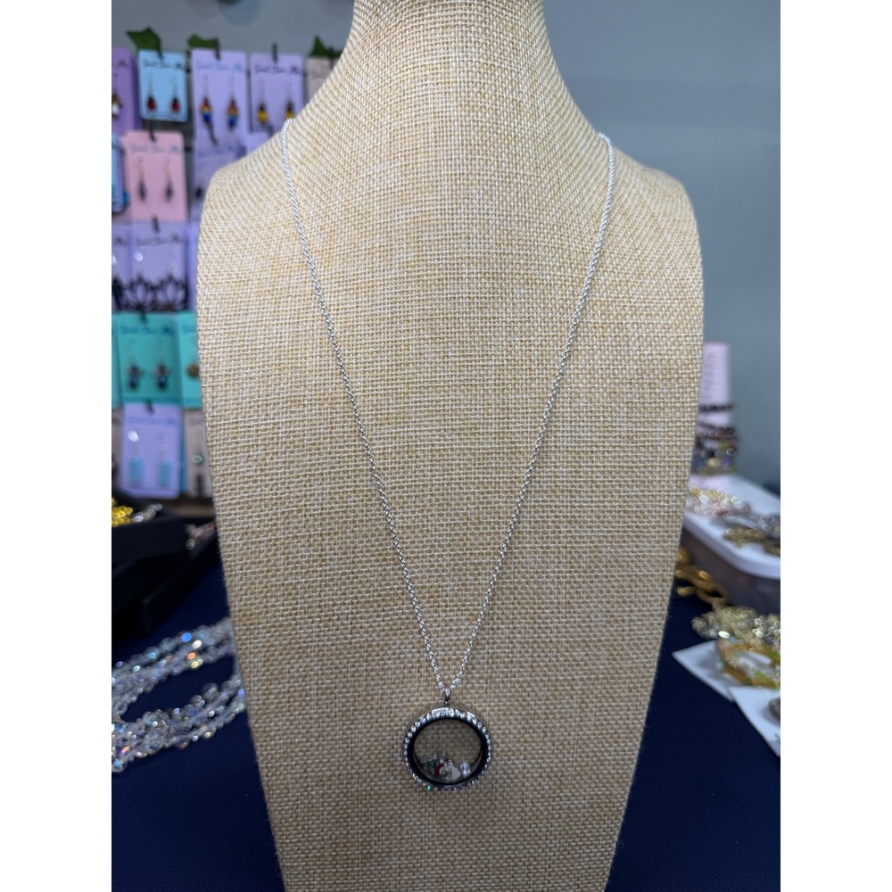 Origami Owl Christmas Floating Charm Living Locket Necklace Silver Tone Crystal